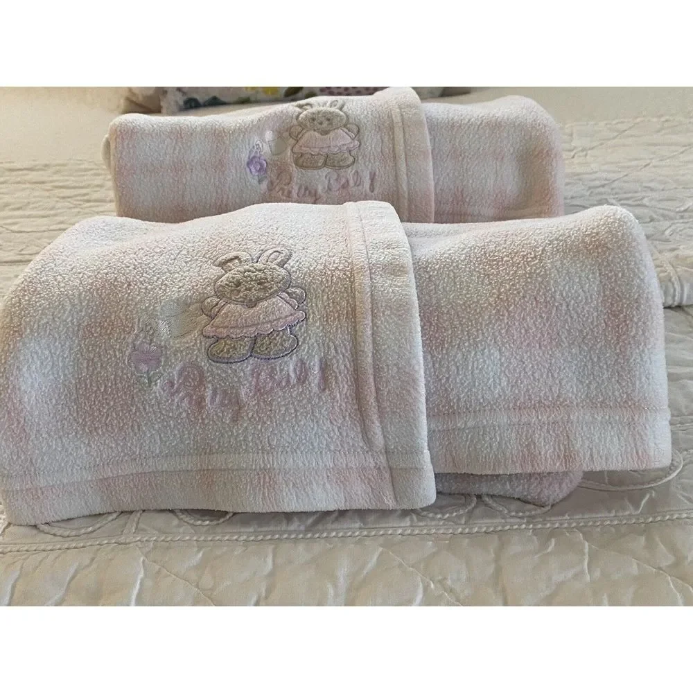 Vintage Simply Basic Pink White Plaid Fleece Pretty Baby Rabbit Security Blanket